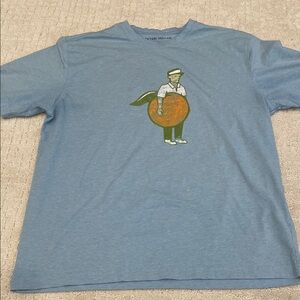 Blue Graphic T-Shirt with Orange Design